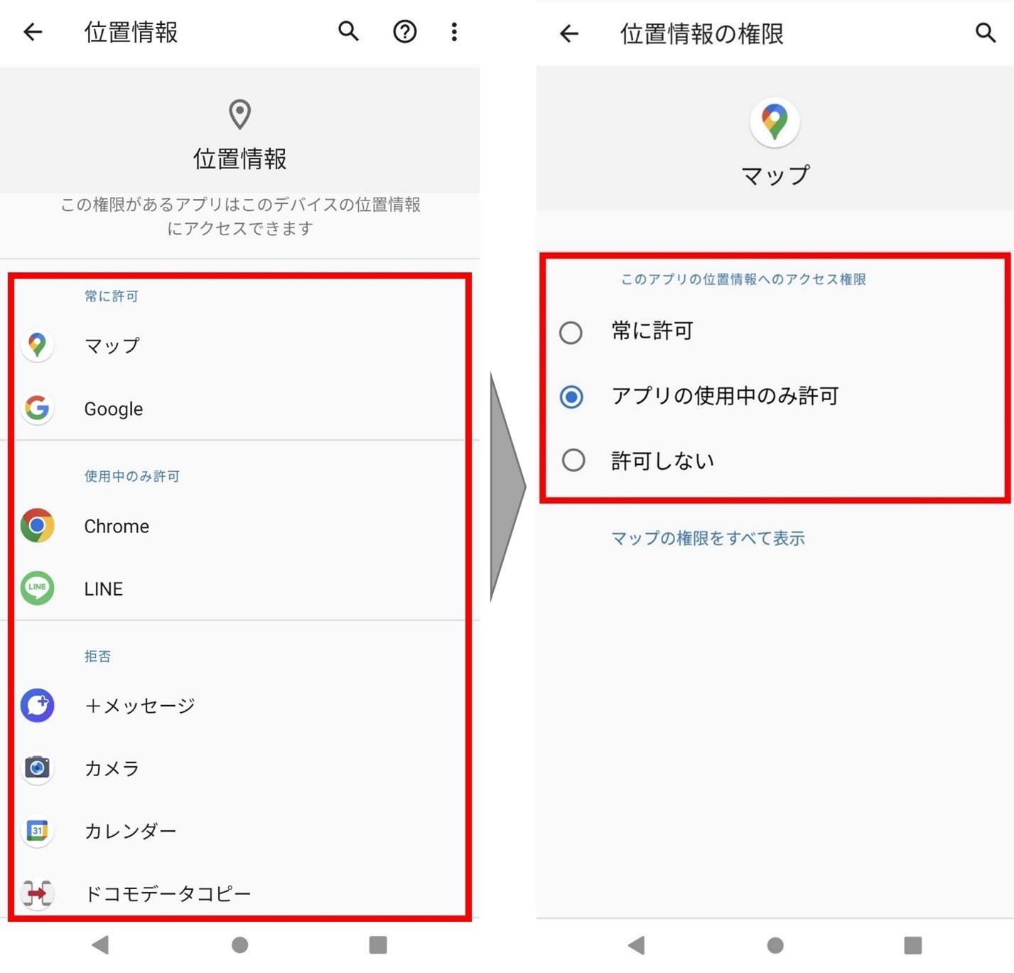 使用中のみ許可